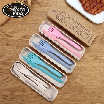 

Manufacturers Direct Selling Wheat Tableware Set Plastic Tableware Box Knife and Fork Spoon Outdoor Travel Portable Three-piece