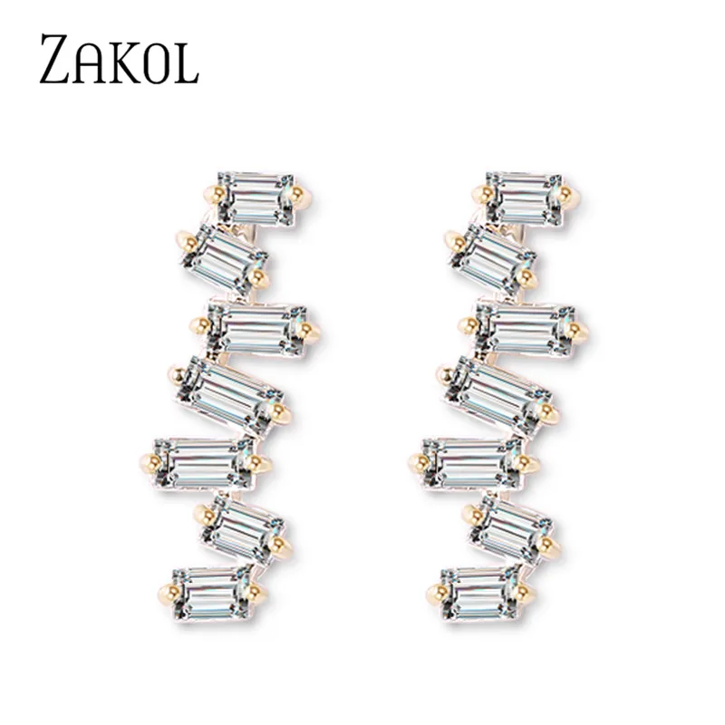 ZAKOL новые трендовые квадратные циркониевые молнии ЭКГ графические Висячие серьги для женщин Званый ужин подарок на день рождения ювелирные изделия FSEP2023 - Окраска металла: Gold Color