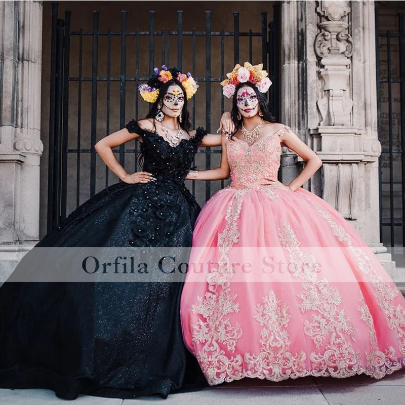 Charro Black Quinceanera Dresses Mexican Girl Off Shoulder vestido de 15 a&ntilde;os Appliques Birthday Sweet 16 Dress