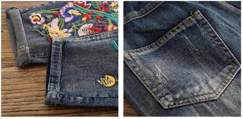 Винтажные женские джинсы с вышивкой, новинка, летние рваные джинсы для женщин, женские шаровары, повседневные джинсовые штаны