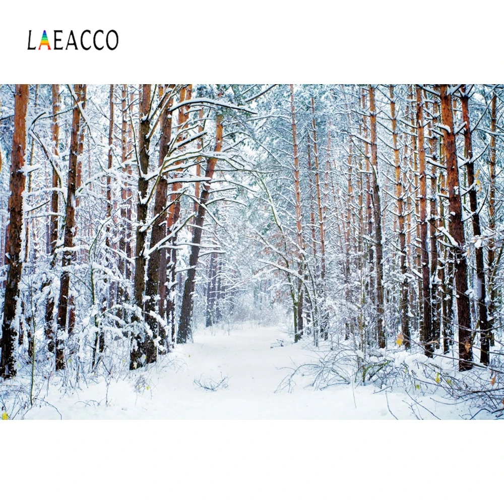 

Laeacco Winter Snow Forest Photographic Backdrops Customized Family Photocall Portrait Photography Backgrounds for Photo Studio