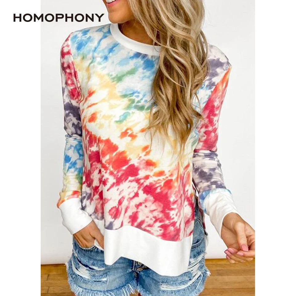 HOMOPHONY женская футболка модные топы с галстуком краской длинным рукавом