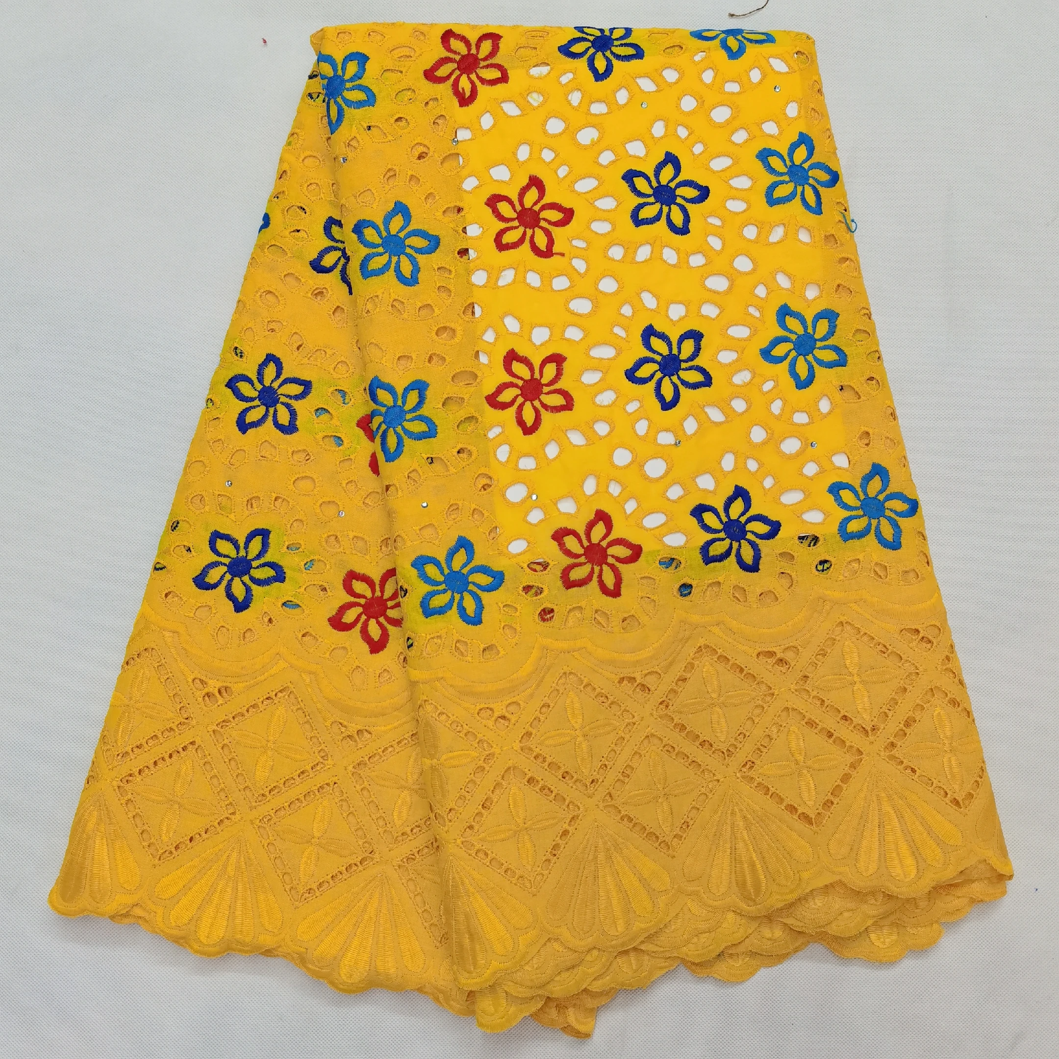 Желтая африканская сухая кружевная ткань высокого качества для женщин, хлопковое кружево, французская кружевная ткань с камнями, швейцарская вуаль, кружево в Швейцарии