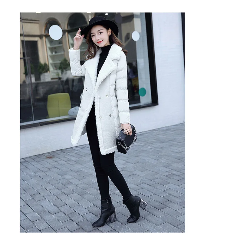 Thick Long Sleeve Winter Mid-length Double Breasted Suit Collar Sweet Solid Color Fashion City Elegant