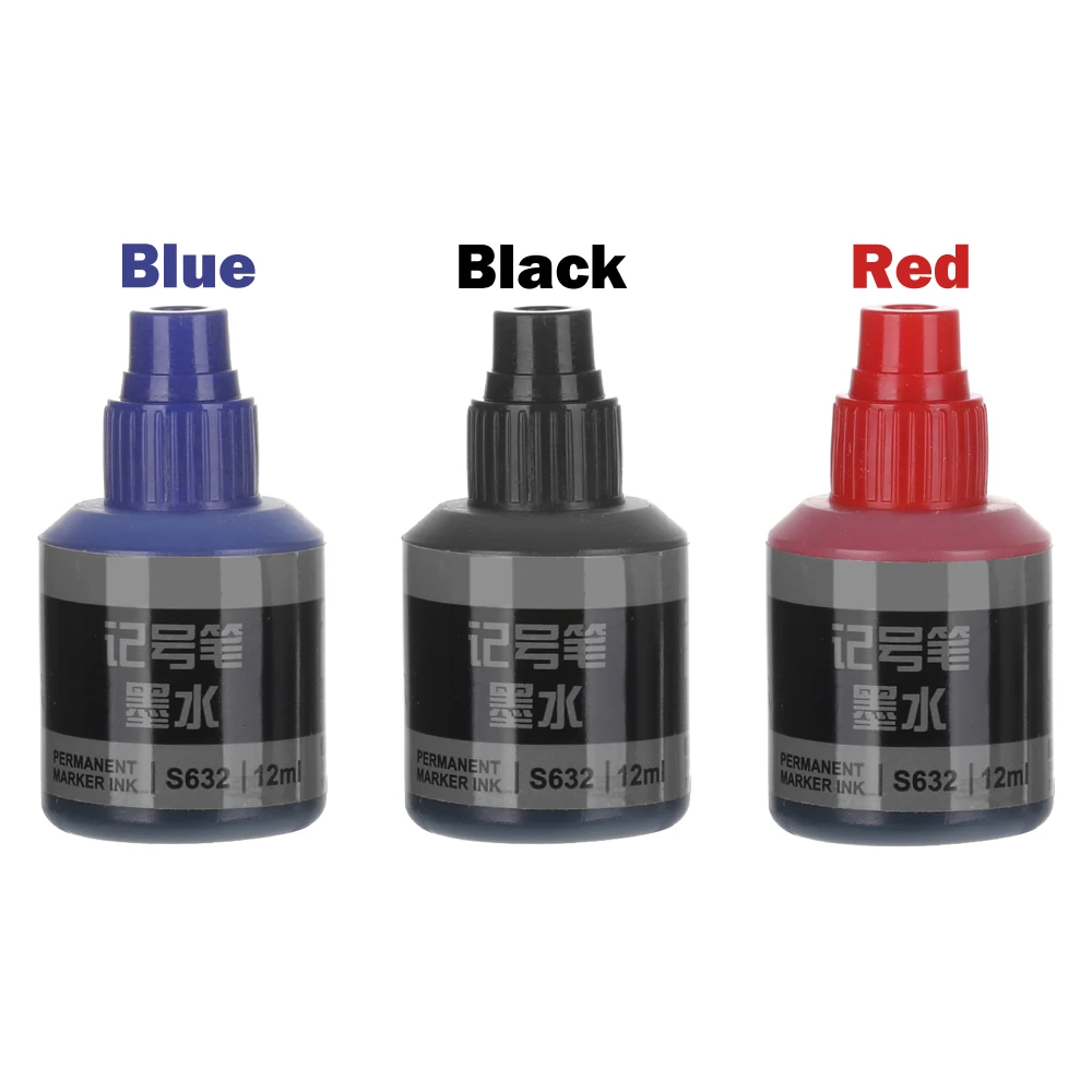 1PC 12ml Premium Black Blue Red Marker Pen Refill Ink Oily Tyre Paint Pens Permanent Waterproof Instantly Dry Ink Refills Tool