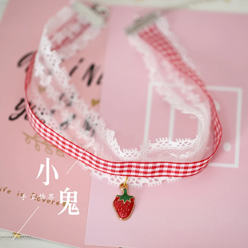 necklace 2 Kawaii сладкий клубника мягкие кружевные волосы "Лолита" обруч японская сестра KC соломенная шляпа край оголовье косплей аксессуары для волос ручной работы - Цвет: necklace 2