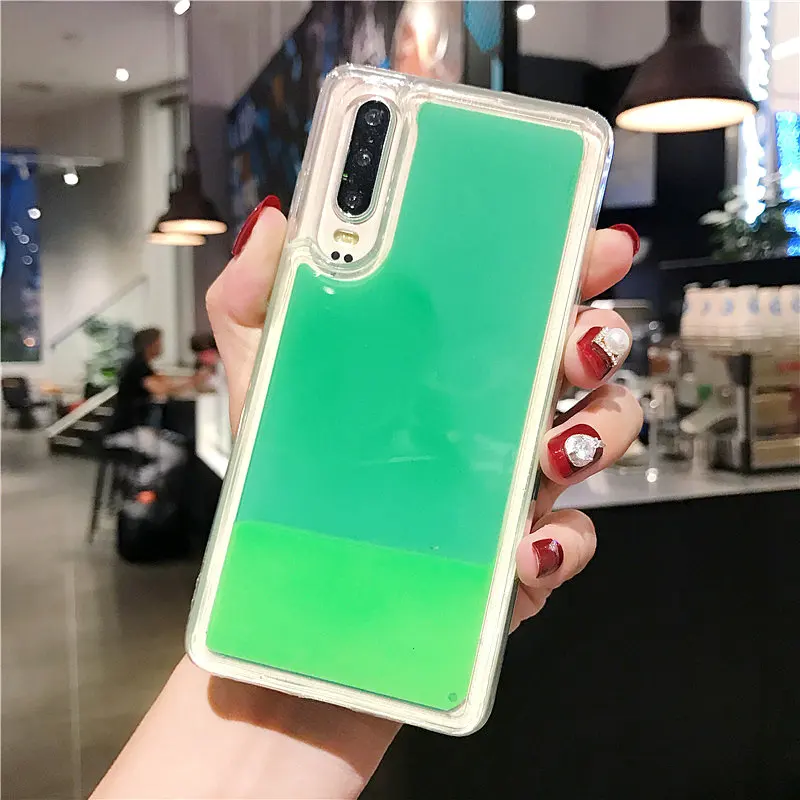 Светящийся неоновый песочный чехол для телефона huawei P30 P20 Pro mate 20 Lite чехол светится в темноте жидкий Блестящий песок чехол - Цвет: Green Green