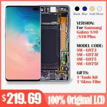 Super Amoled lcd для SAMSUNG Galaxy S10 G973 G973F дисплей S10+ Plus G975 G975F кодирующий преобразователь сенсорного экрана в сборе с рамкой