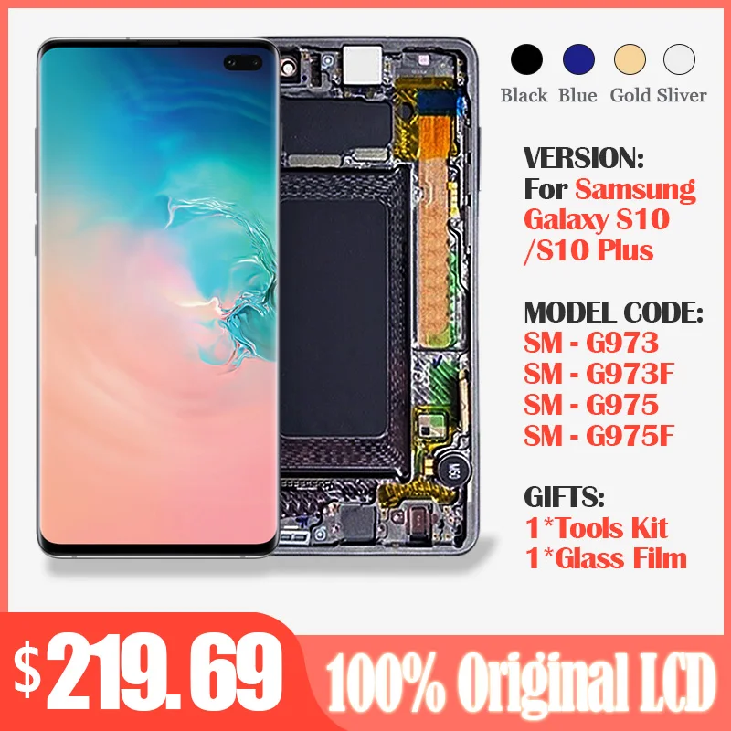 Super Amoled ЖК-дисплей для SAMSUNG Galaxy S10 G973 G973F + Plus G975 G975F сенсорный экран дигитайзер в