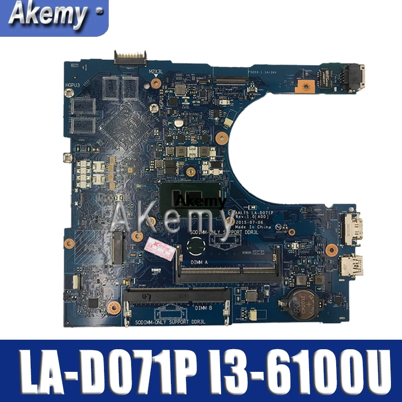 Для DELL 5559 материнская плата для ноутбука с SR2EU I3-6100U cpu AAL15 LA-D071P CN-027G19 027G19 27G19 100%