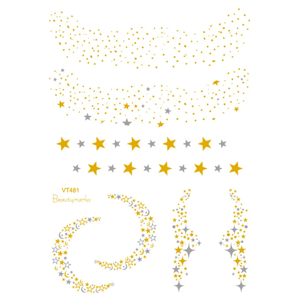 2Pcs Waterproof Tattoo Shiny Metallic Gold Glitter Tattoo Sticker Temporary Body Art Christmas Glitter Metallic Tattoo Stickers