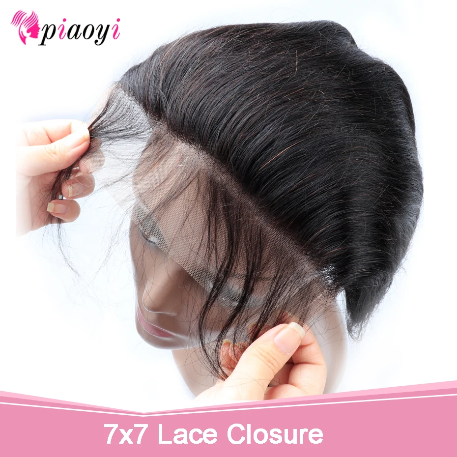 

Piaoyi 7x7 Closure Body Wave Closure Transparent Lace Brazilian Closure With Baby Hair Natural Color Remy Human Hair