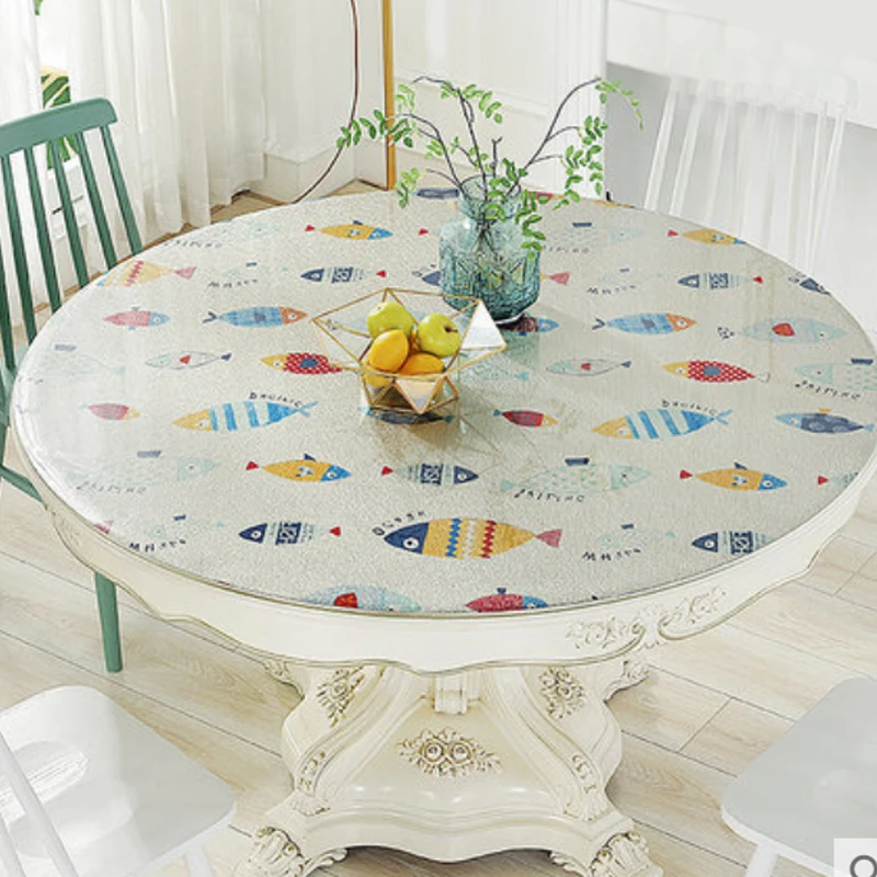 HAZY PVC Tablecloth Waterproof Round Table Cover Dining Table Mat Protect the Desktop Soft Cloth Co