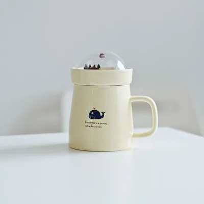 400ml Creative 3D Cartoon Animal Micro Landscape Ceramics Mug With Lid Large Capacity Mugs Coffee Milk Tea Cups Christmas Gifts - Цвет: D