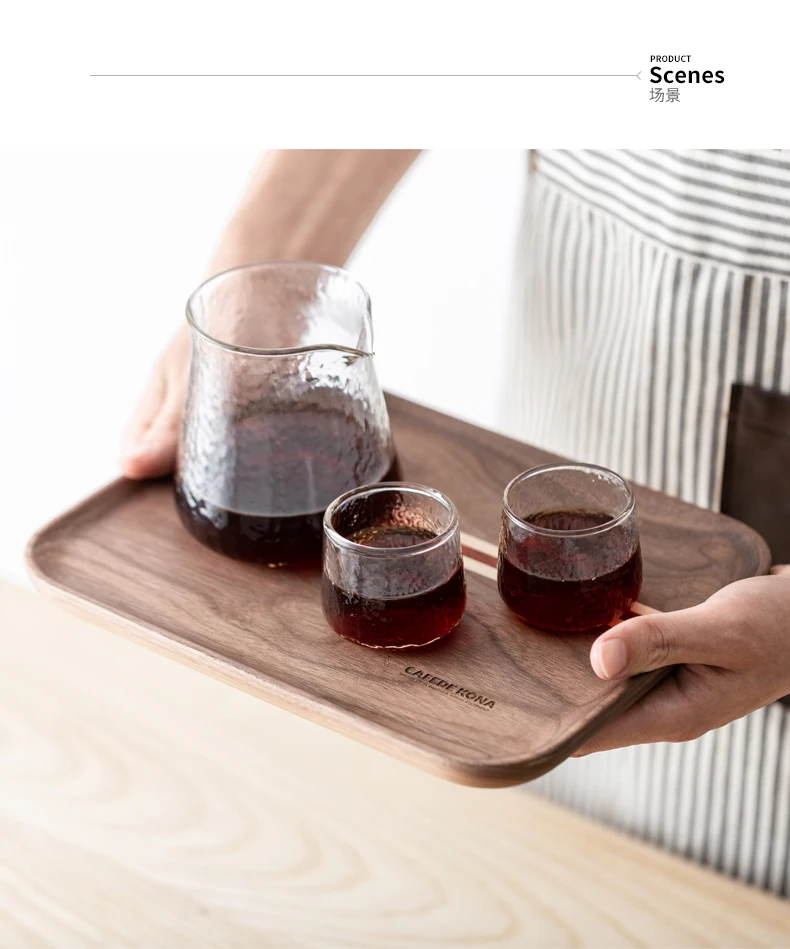 CAFEDE KONA, черный орех, поднос для кофе, чашка для воды, тарелка для кондитерских изделий, фруктовая тарелка, 26*22 см, прямоугольный поднос из цельного дерева для домашнего чая