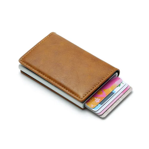 Мужской держатель для кредитных карт Bycobecy, винтажное портмоне с защитой от кражи, запирающийся кошелек с радиочастотной идентификацией, кожаный бумажник унисекс - Цвет: brown  9810