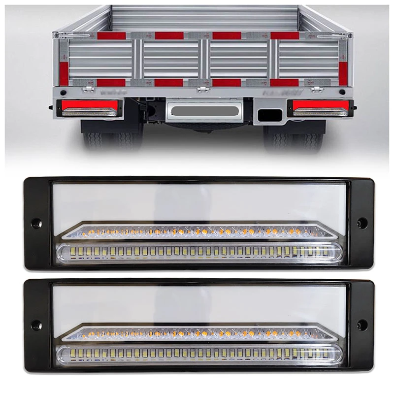 2pcs Waterproof LED Trailer Heavy Truck Brake Light 4 in1 Neon Tail Brake Stop Turn Light Sequential Flowing Signal Light Lamps