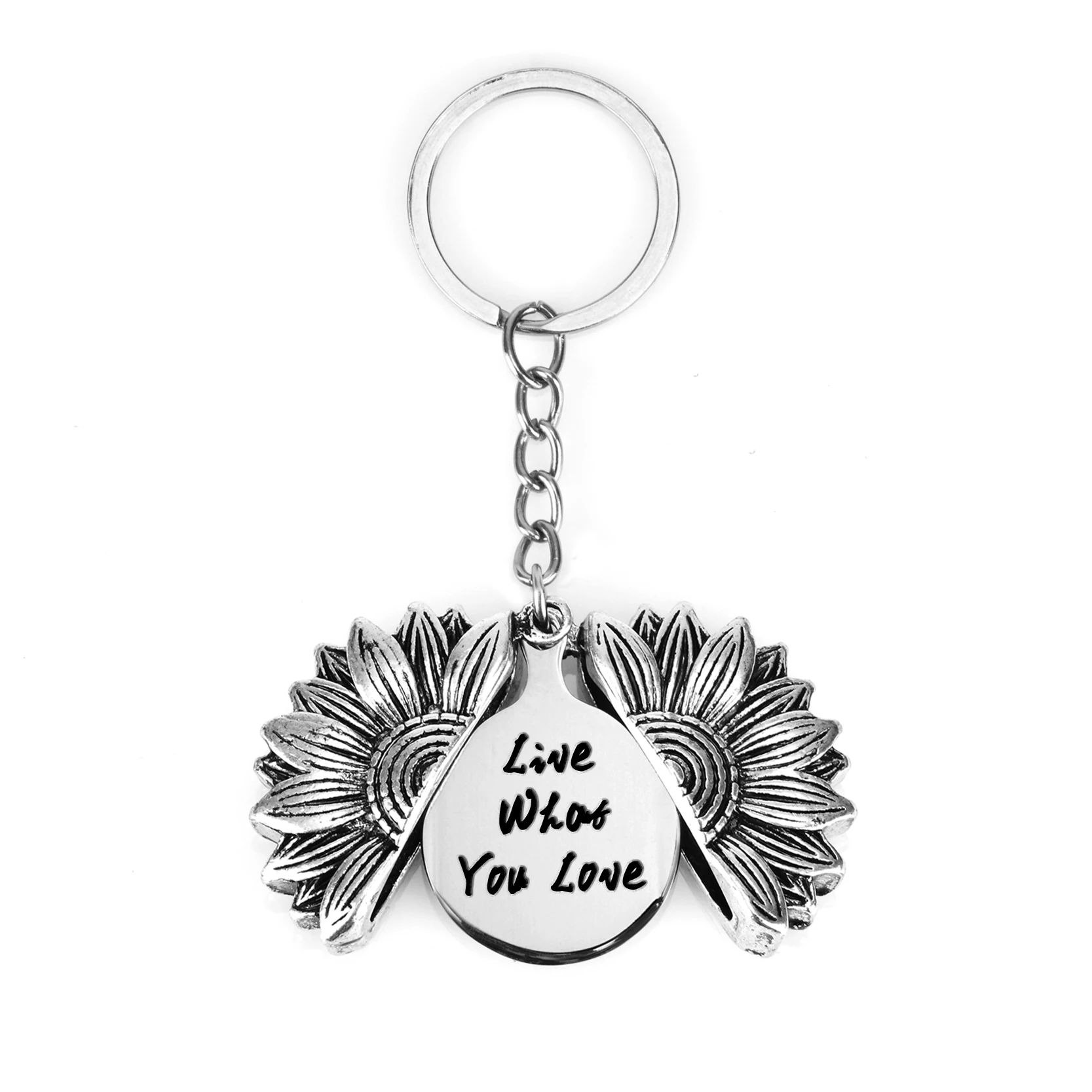 New Style Sunflower Keychain Follow Your Bliss Engraved Lettering Key Chain Men Women Couples Boyfriend Anniversary Gift Jewelry - Цвет: Live What You Love