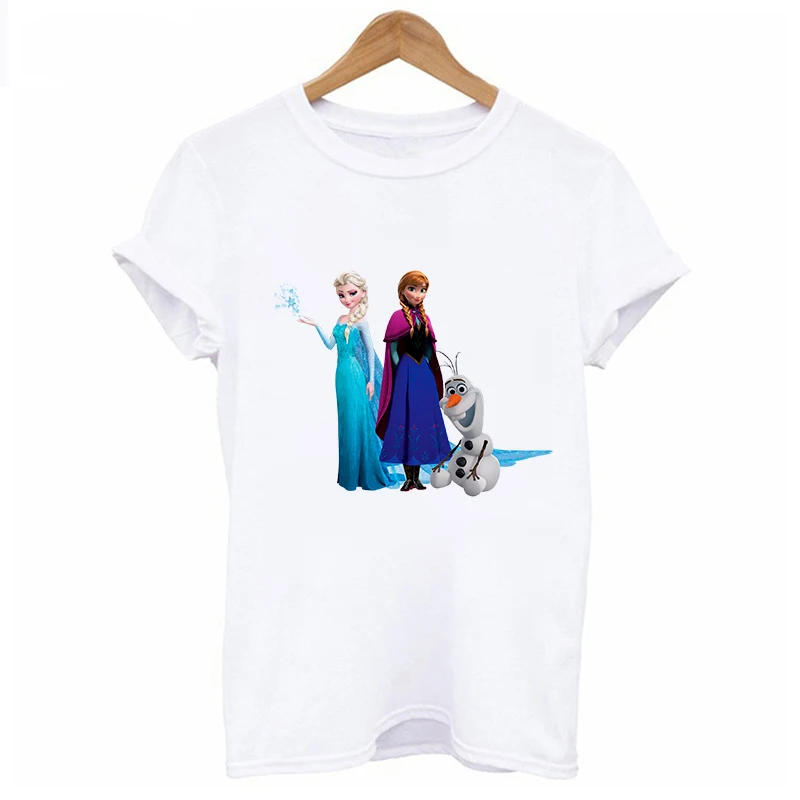 Lus Los, новинка, летняя женская футболка с героями мультфильма «Холодное сердце», короткий рукав, хлопковые топы, Женская белая футболка