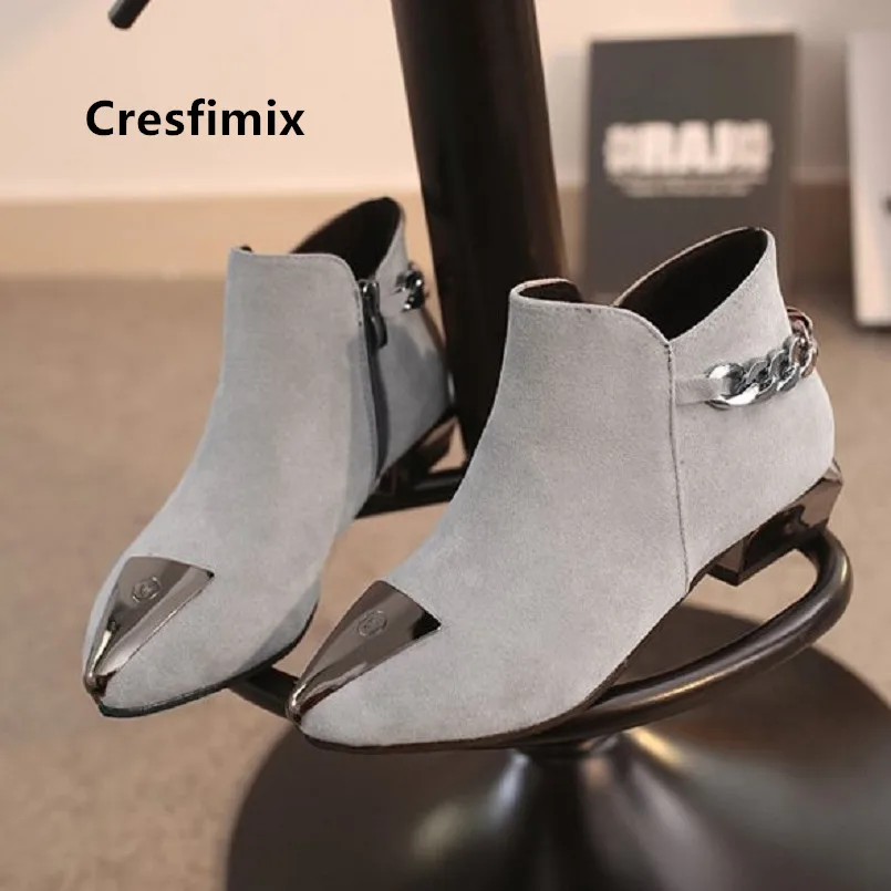 

Cresfimix Women Cute Pointed Toe Grey Short Boots Lady Casual Green Comfortable Boots Teenager Casual Street Boots Botas B7017