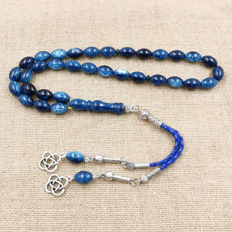 Новый Синий Tasbih мусульманский человек браслет 33 prayerbeads кожа кисточкой исламский