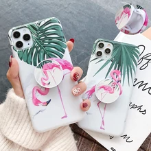 Funda de teléfono LOVECOM Flamingo Banana Leaf con soporte para iPhone 11 Pro Max XR XS Max 7 8 6 S Plus funda de teléfono mate IMD suave