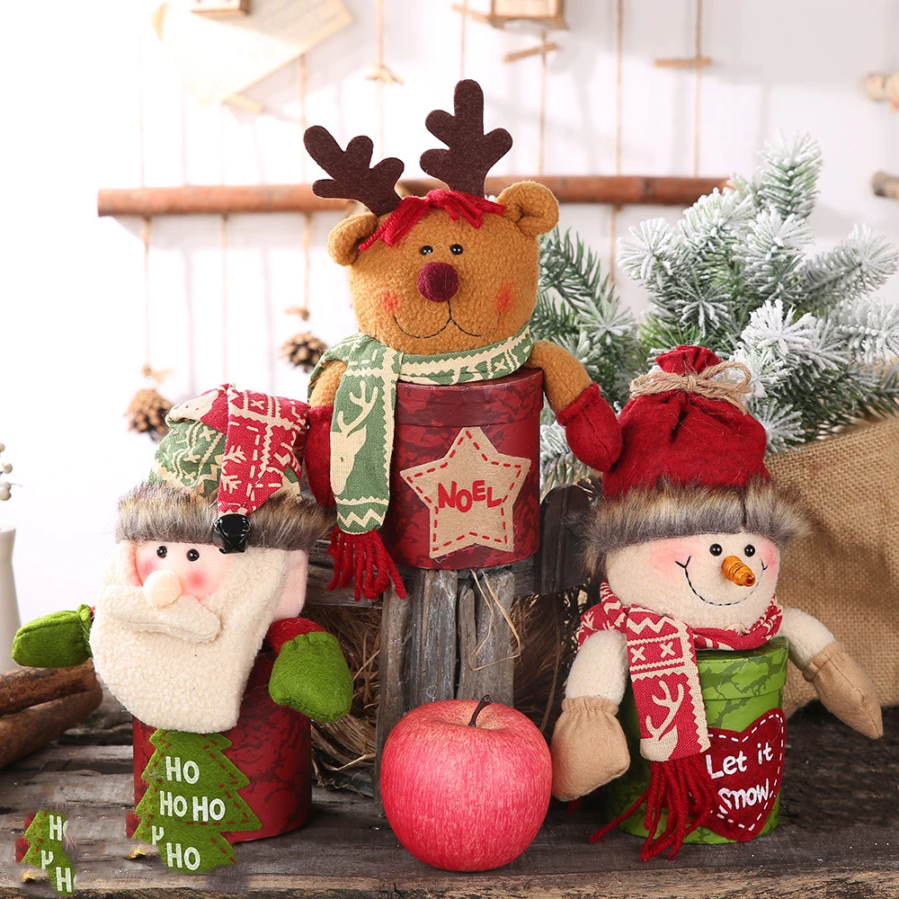 Рождественская кожаная банка для конфет Санта Клаус Снеговик Лось кукла Яблоко коробка для хранения банки подарки держатель украшения год