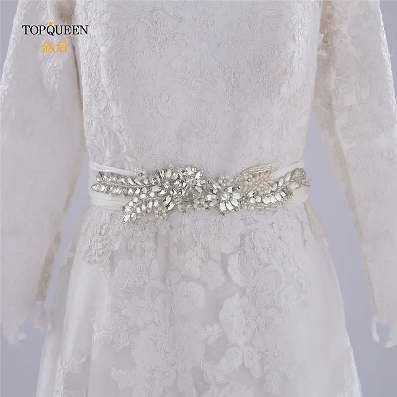 White TOPQUEEN S182 пояс невесты с блестками Свадебные ремни и пояса ручной работы свадебный пояс со стразами женские ремни с бриллиантами пояс невесты - Цвет: White