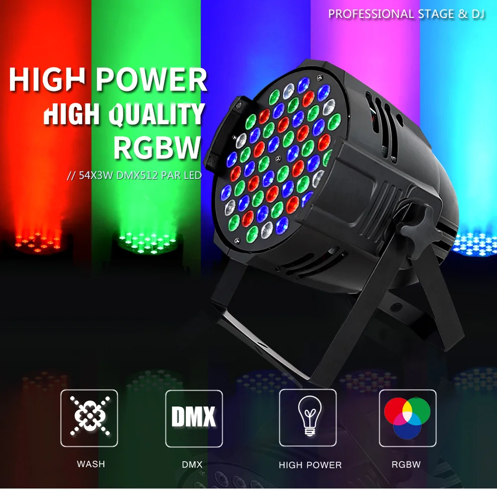Алюминиевый светодиодный Par 54x3W RGBW светодиодный Par Can Par 64 Светодиодный прожектор dj проектор мыть освещение сценическое освещение