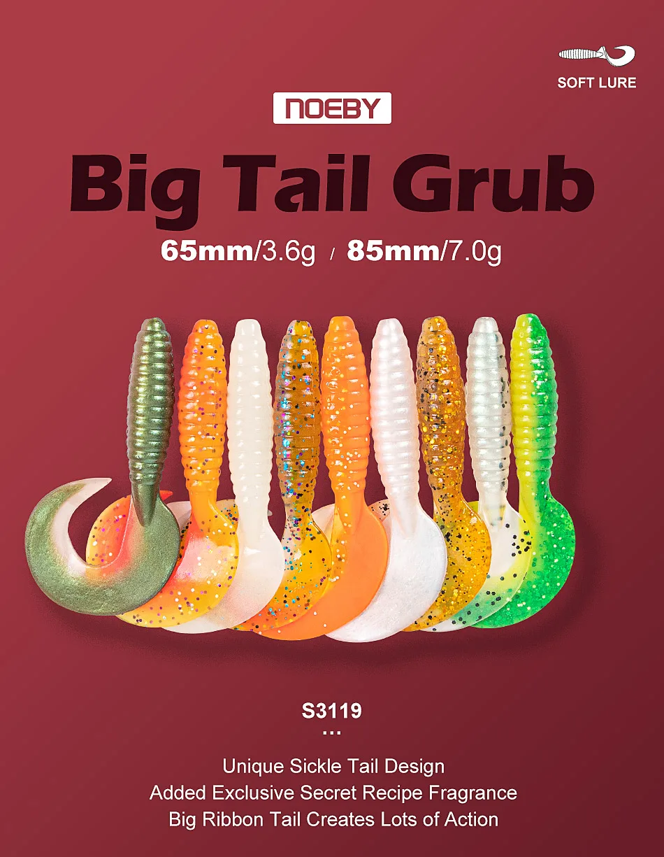NOEBY Angelköder Silikonköder Finesse Grub 65 80 mm 2,5 Zoll 3,4 Zoll 6 Stück Weichköder Wobbler Grub Tail Künstlicher Köder Angelköder – Detail 4