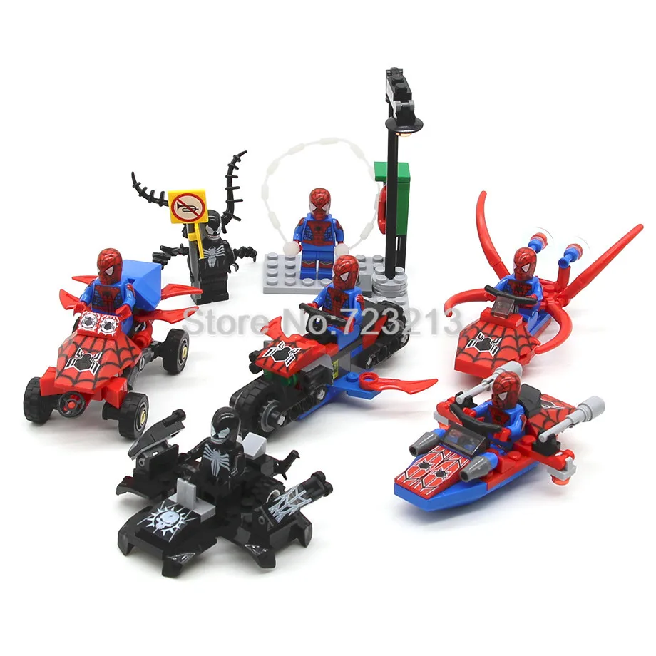 Одна фигурка человека-паука, мотоцикл, Venom, Scanes, Человек-паук, Marvel, супергерой, модель, строительные блоки, набор, кирпичи, игрушки, подарки