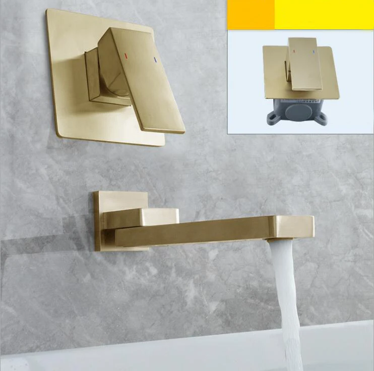 Nickel Gold 2 Кран для раковины, латунный, никель, золотой, кран для раковины, настенный, водопад, с одной ручкой, горячий и холодный, может качаться, складной кран XR8258 - Цвет: Nickel Gold 2