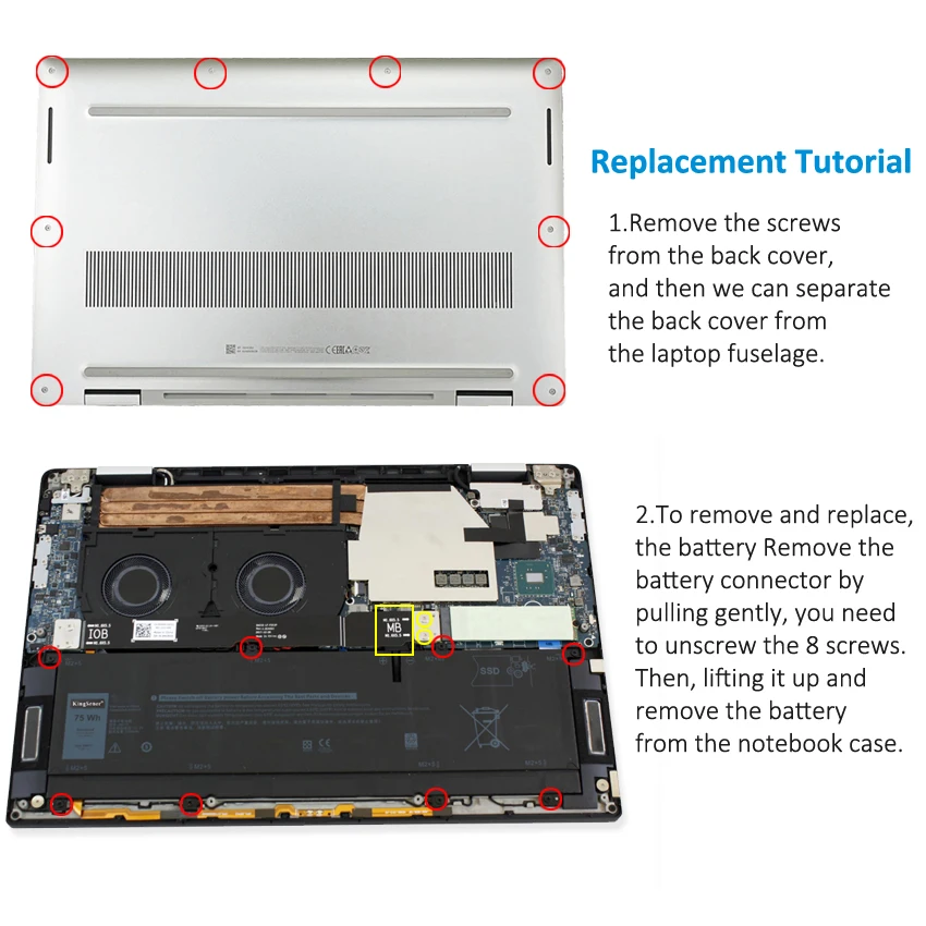 Series Bateria do Portátil 8n0t7 75wh P73f Dell Precision 5530 em Xps 15 9575 Tmfyt Ferramentas Gratuitas Kingsener2-in1 - Imagem 2