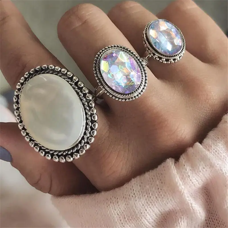 Bohemia Vintage Crystal Geometric Ring Set for Lady Opal Resin Elephant Flower Knuckle Finger Midi Ring Jewelry - Цвет основного камня: 4
