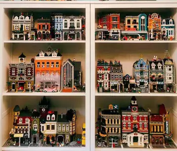 

Street View Brick Bank Cafe Corner Town Hall Building Blocks Kits