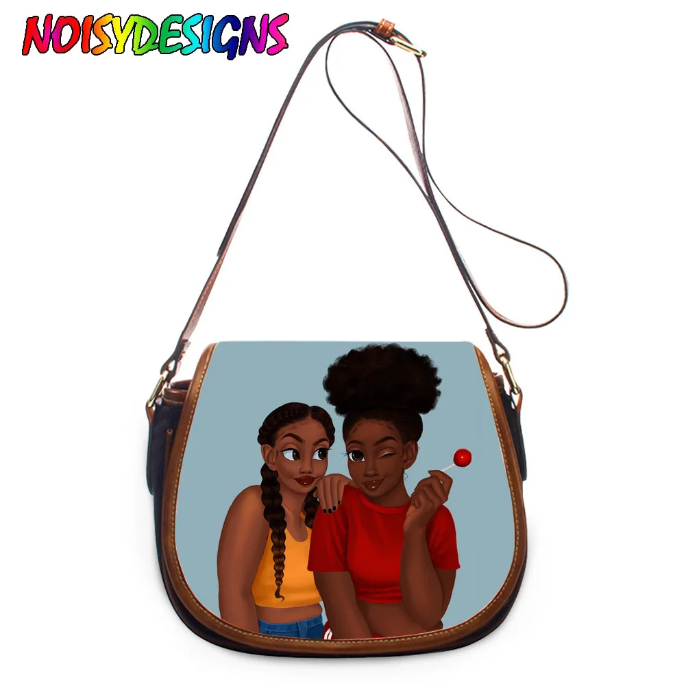 

NOISYDESIGNS Afro Black African Girls PU Leather Messenger Bags for Women Luxury Shoulder Crossbody Bag Saddle Bag Feminine