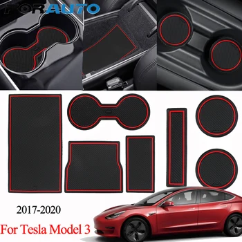 

For Tesla Model 3 2020 2019 2017 2018 Auto Accessories Car Console Wrap Mat Non-Slip Gate Slot Center Protective Cup Holder Pads
