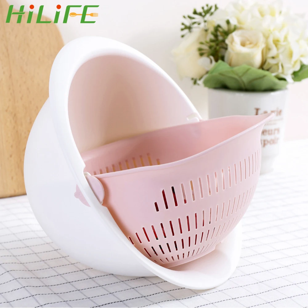 HILIFE корзина для хранения, Кухонное ситечко для мытья риса, дуршлаг, корзины для лапши, овощей, фруктов, двойной слив, корзина для мытья чаши