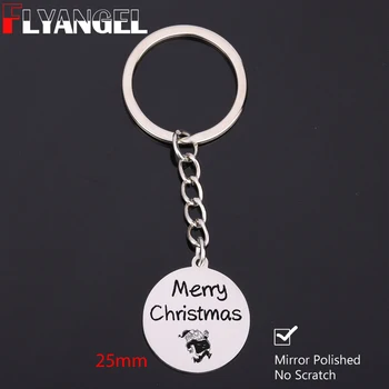

FLYANGEL Merry Christmas Pendant Keychain Gifts Engraved Santa Claus Keyring Christmas Tree Decoration Key Holder For Home Gifts