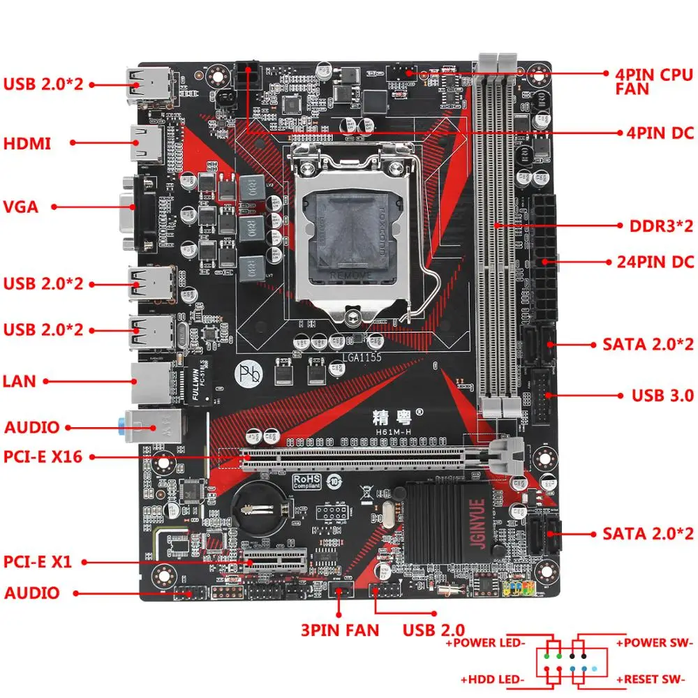 H61 набор настольных материнских плат H61M H с процессором Intel I5 2500 LGA1155 16G(2*8G) DDR3 RAM memory