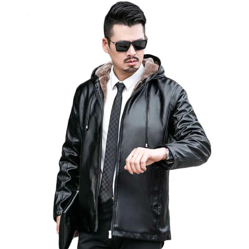 Black Idopy куртка из искусственной кожи, Мужская Осенняя зимняя мотоциклетная кожаная куртка с капюшоном, верхняя одежда, повседневное пальто - Цвет: Black