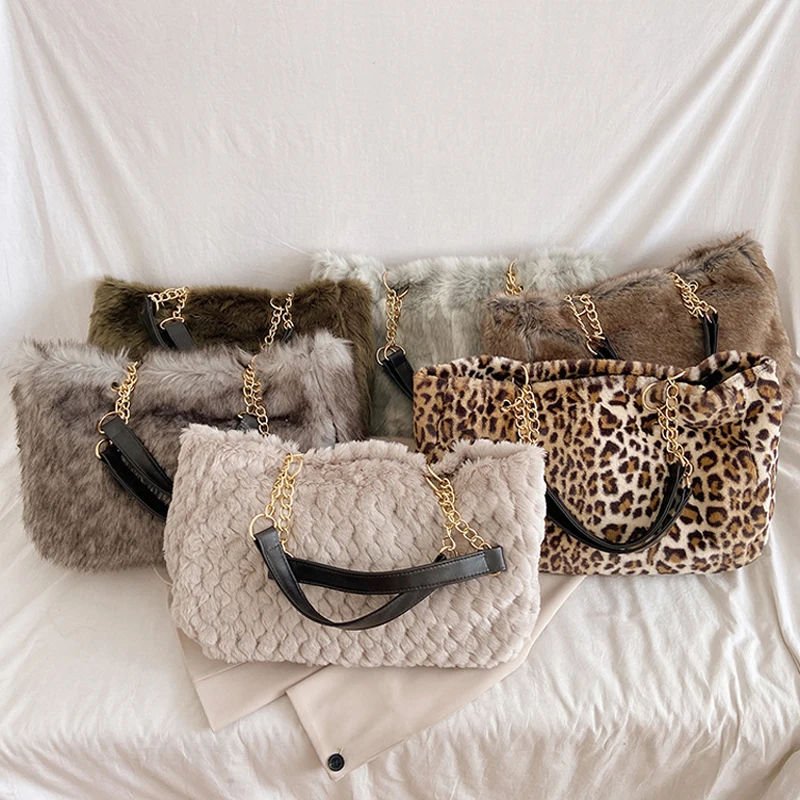 

DHL10pcs/Lot Stuff Sacks Women Fur Plain Large Capacity Rectangle Shaped Chain Shoulder Bag Mix Color