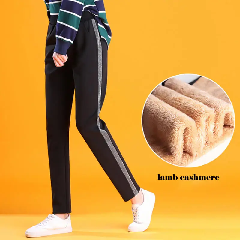 silver lamb cashmere JORSEA женские джоггеры зимние теплые штаны в полоску флисовые шаровары свободные женские толстые мягкие бархатные теплые брюки уличная одежда 5XL - Цвет: silver lamb cashmere