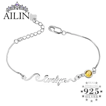 AILIN 925 Sterling Silver Wave Shape Bracelet For Women Custom Name Bracelet With Birthstone Christmas Gifts Jewelry Girlfriends
