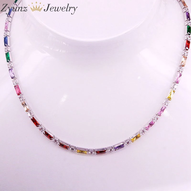 5PCS, CZ chain necklace women choker Colorful cz crystal zirconia Gold /Silver necklace for women