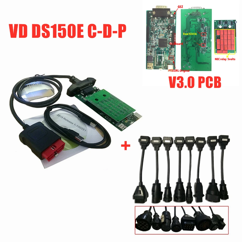 По DHL VD DS150E C-D-P Bluetooth для delphis. R0 с keygen obd2 сканирование для автомобилей грузовиков диагностический инструмент+ 8 шт. грузовых кабелей - Цвет: v3.0 no bluetooth