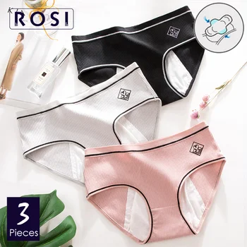 

3Pcs Women Menstrual Panties Leak Proof Physiological Underwear Ribbed Panties Cotton Solid Period Waterproof Briefs Girls ROSI