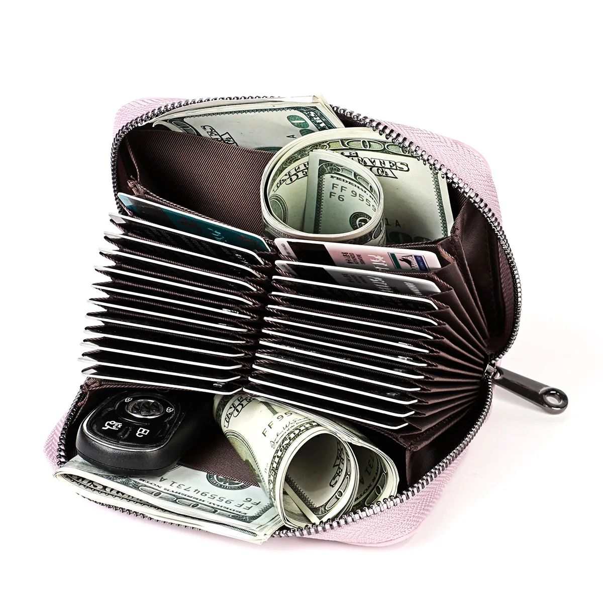 

Full-grain Leather Double Row Organ Wallet RFID Anti-Theft Women's Card Clamp Men's Card Holder Multi-functional Zipper Wallet