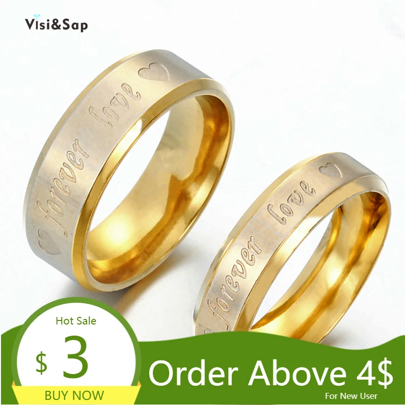 Visisap золото Цвет колько Forever Love с гравировкой титановая сталь кольца для мужчин и
