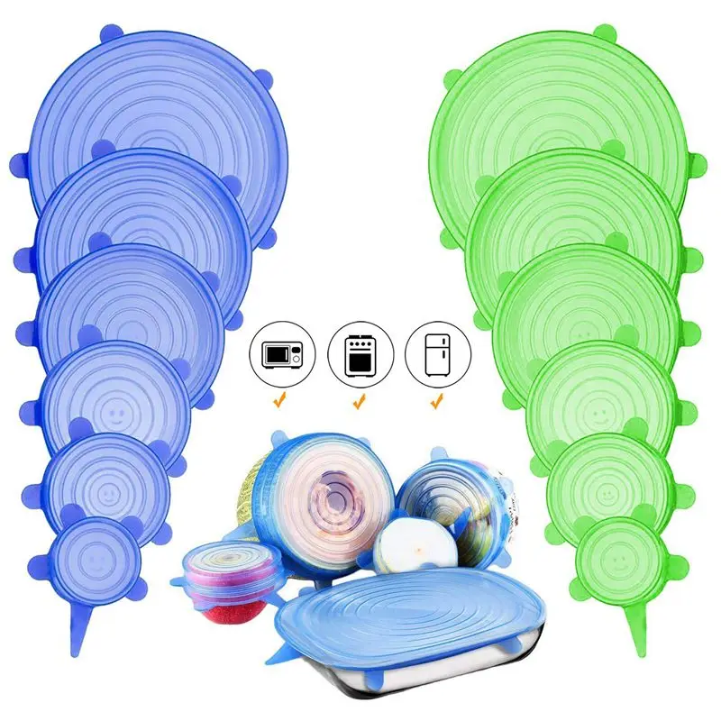 Профессиональные силиконовые Эластичные крышки, 12-Pack различные бесплатные гибкие крышки контейнеров пищевые крышки для всех форм контейнеров